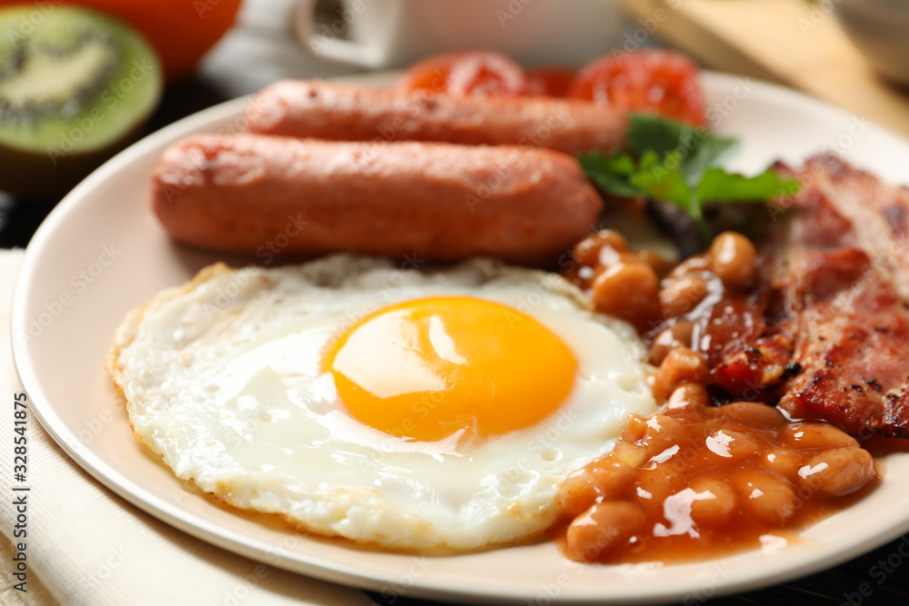 Delicious breakfast or lunch with fried eggs, close up Delicious breakfast or lunch with fried eggs, close up