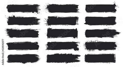 Detailed Grunge Banners Large Set. Ink Painted Brush Strokes Backgrounds Isolated on White. Vector Illustration