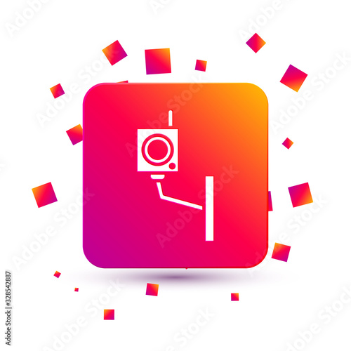 White Security camera icon isolated on white background. Square color button. Vector Illustration