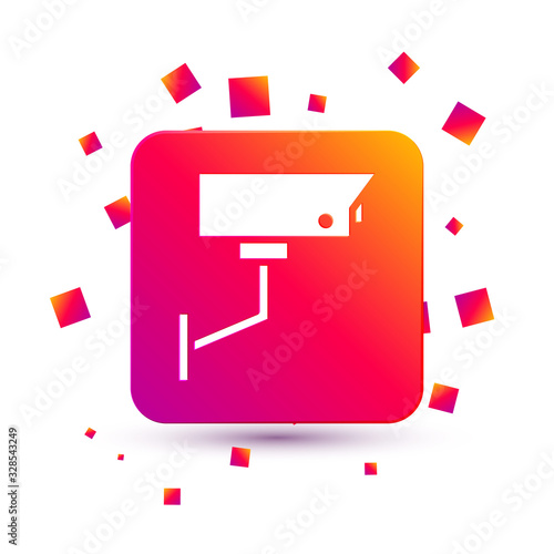 White Security camera icon isolated on white background. Square color button. Vector Illustration