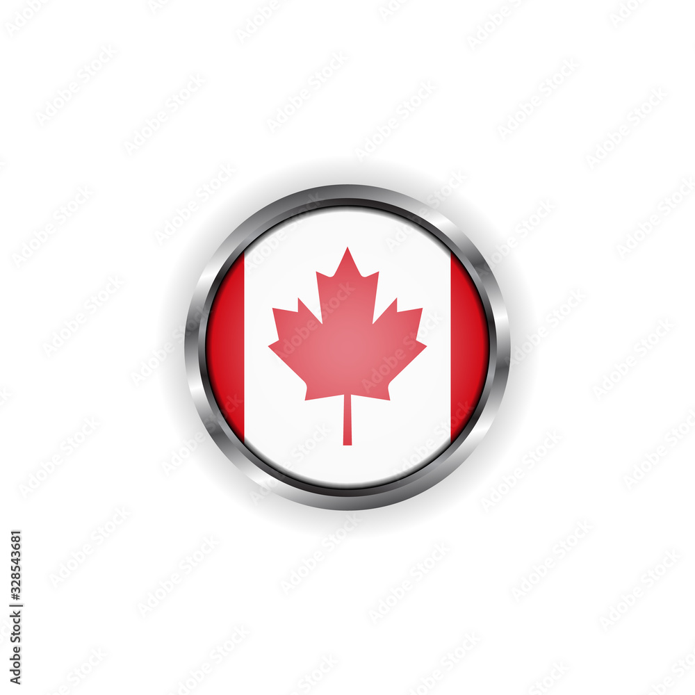 Abstract button with stylish metallic frame. Canada flag vector illustration Abstract button with stylish metallic frame. Canada flag vector illustration