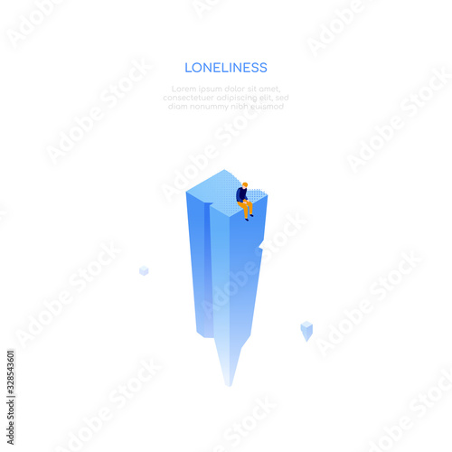 Loneliness concept - modern isometric vector web banner