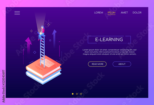 E-learning concept - modern isometric vector web banner