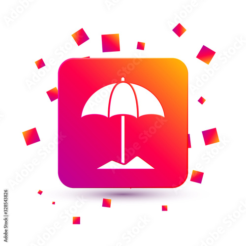 White Sun protective umbrella for beach icon isolated on white background. Large parasol for outdoor space. Beach umbrella. Square color button. Vector Illustration