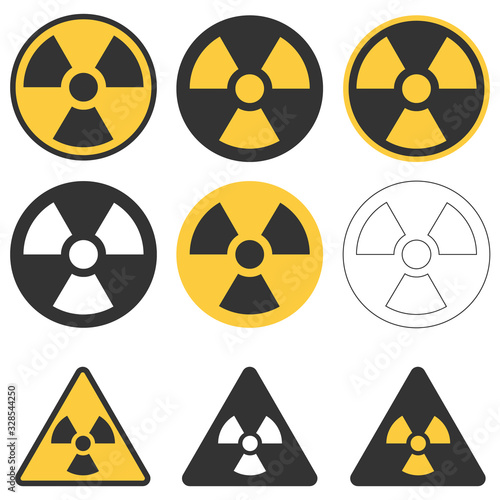 Radiation sign. Large set of radiation signs. Vector illustration of radiation signs isolated on white.