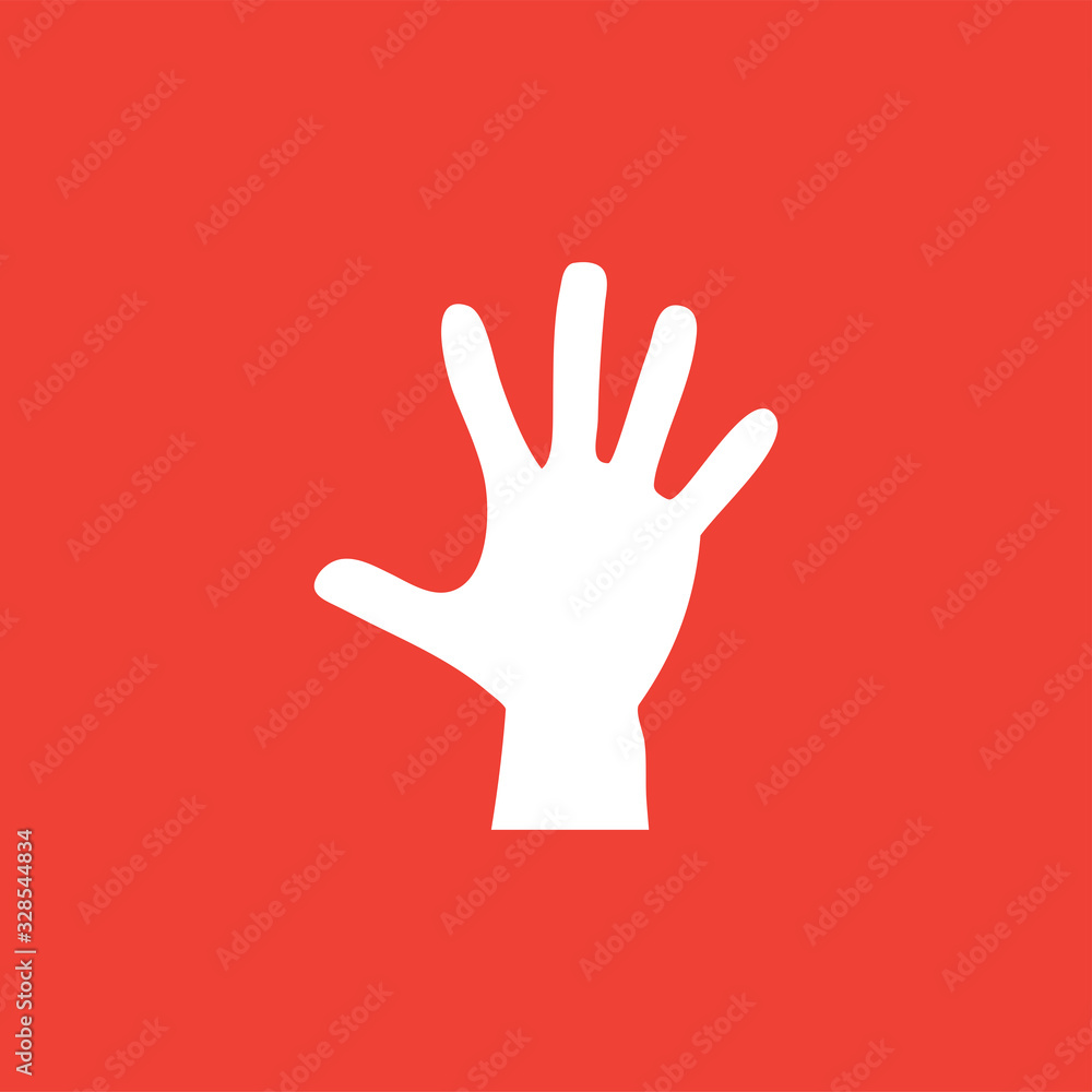Hand Icon On Red Background. Red Flat Style Vector Illustration Hand Icon On Red Background. Red Flat Style Vector Illustration