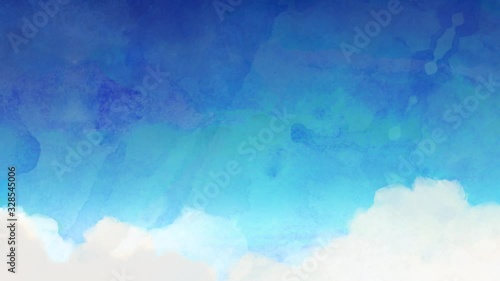 Set of 3 light blue watercolor painterly sky looping animated backgrounds. Stop-motion low frame-rate animation.