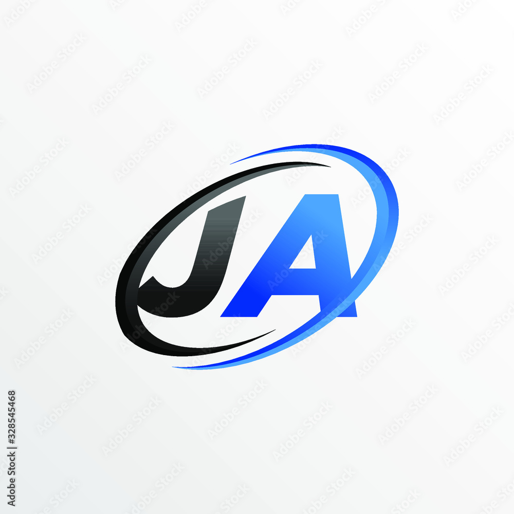 Initial Letters JA Logo with Circle Swoosh Element Initial Letters JA Logo with Circle Swoosh Element