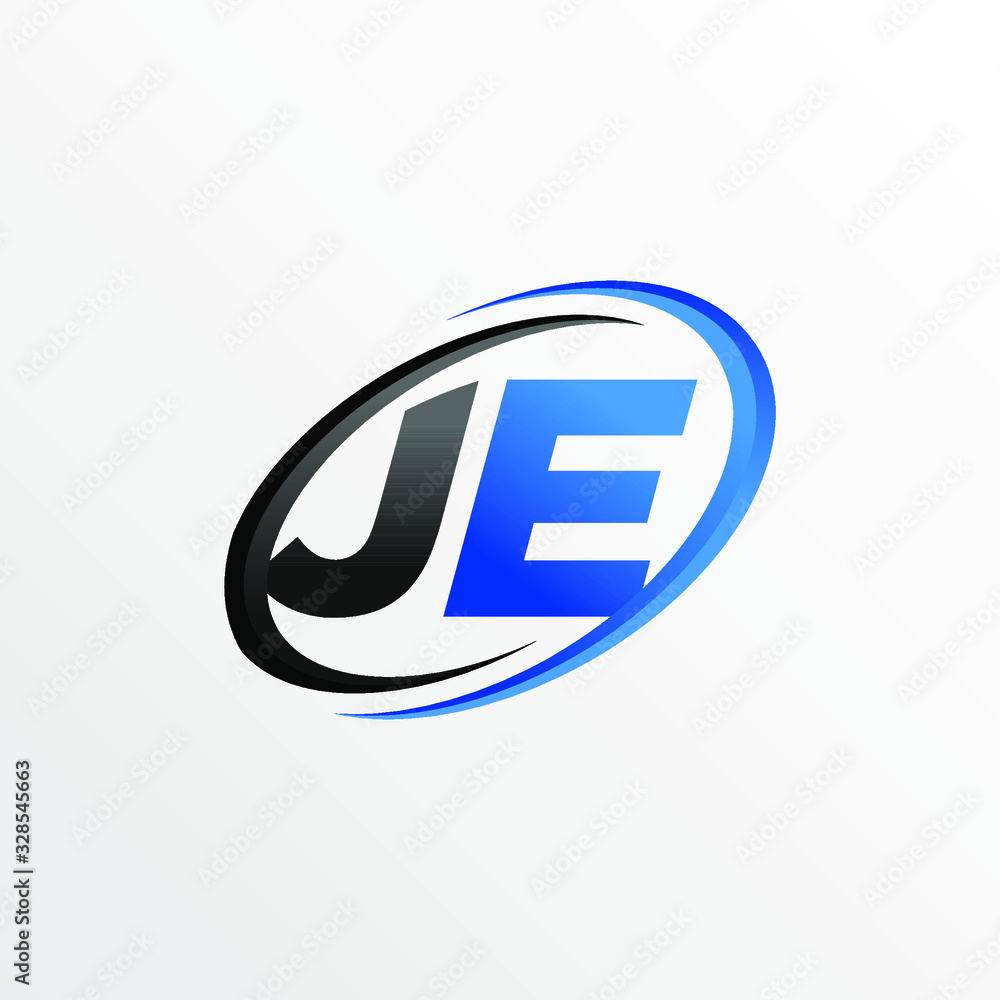 Initial Letters JE Logo with Circle Swoosh Element Initial Letters JE Logo with Circle Swoosh Element