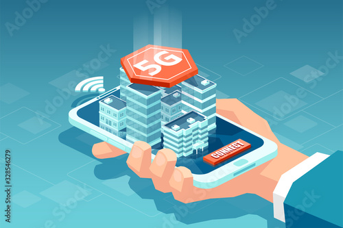 Vector concept of a 5G network wireless technology in a smart city