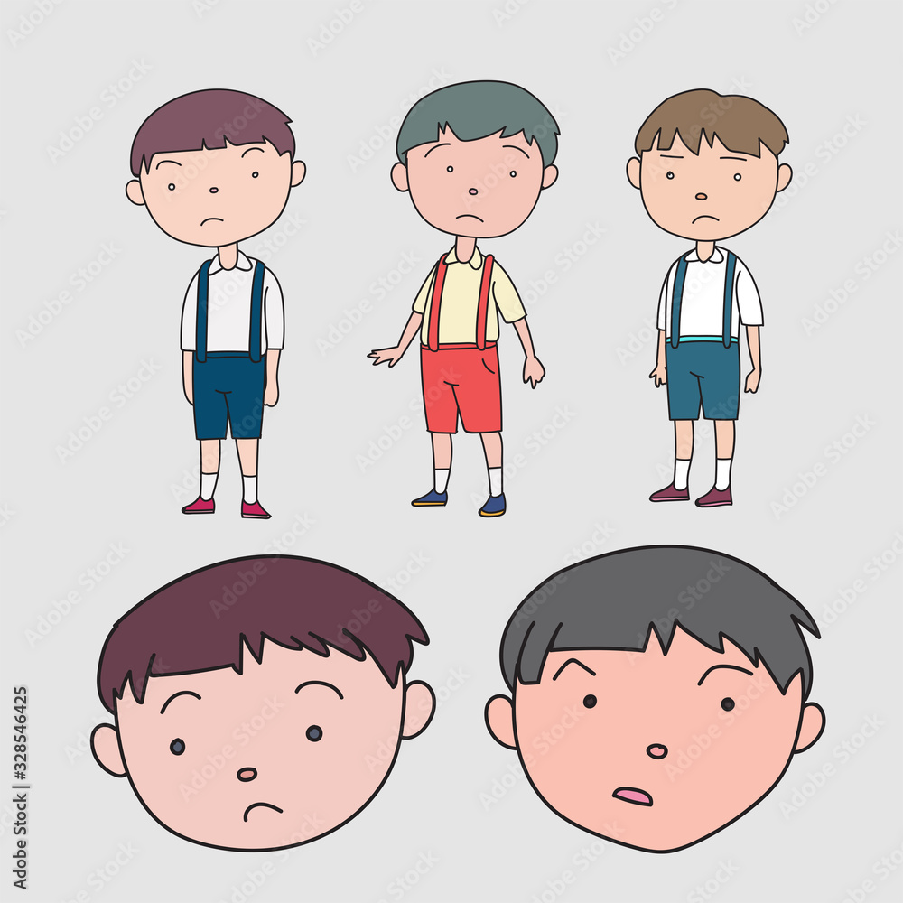 The gestures and faces of an unhappy little boy. hand drawn style vector design illustrations. The gestures and faces of an unhappy little boy. hand drawn style vector design illustrations.