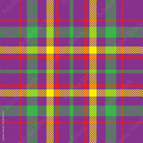 Pixel background vector design. Modern seamless pattern plaid. Square texture fabric. Tartan scottish textile. Beauty color madras ornament.