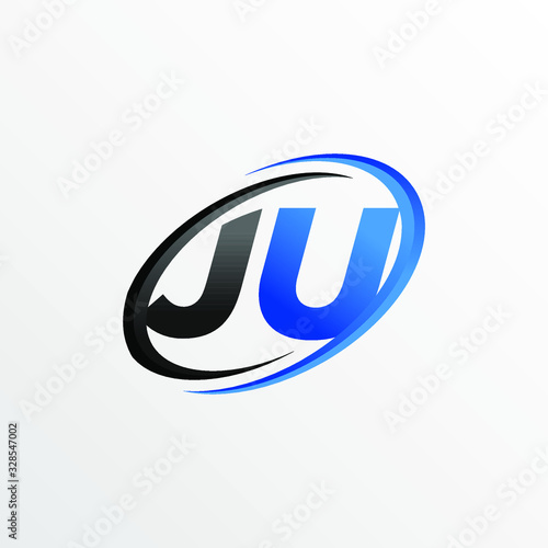 Initial Letters JU Logo with Circle Swoosh Element