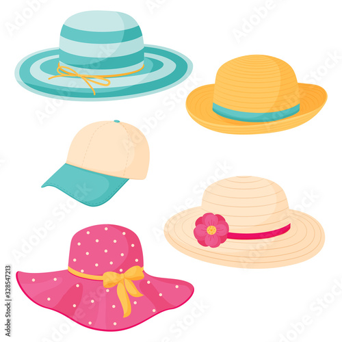 Vector set of summer women's hats