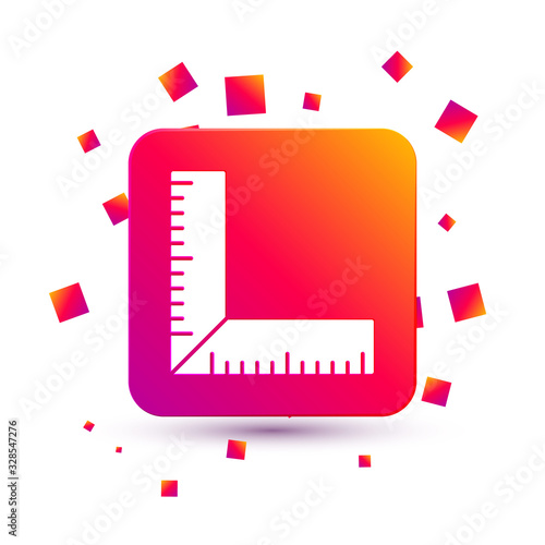 White Corner ruler icon isolated on white background. Setsquare, angle ruler, carpentry, measuring utensil, scale. Square color button. Vector Illustration