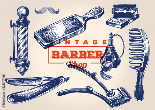 Vintage barbershop elements. Set 1