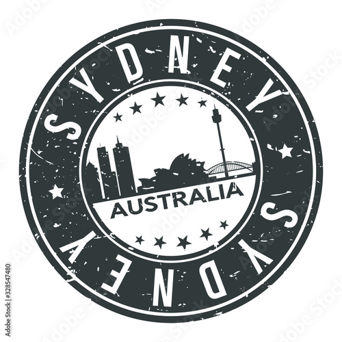 Sydney Australia USA Stamp. Logo Icon Symbol Design Skyline City Vector.