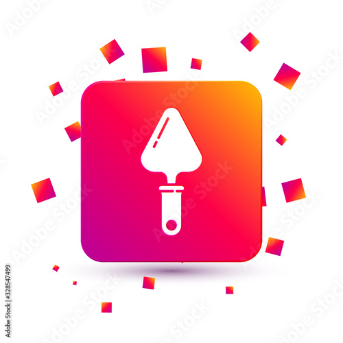 White Trowel icon isolated on white background. Square color button. Vector Illustration