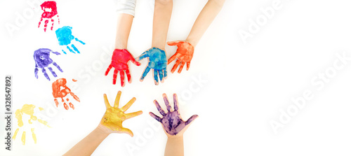 Close children's hands painted