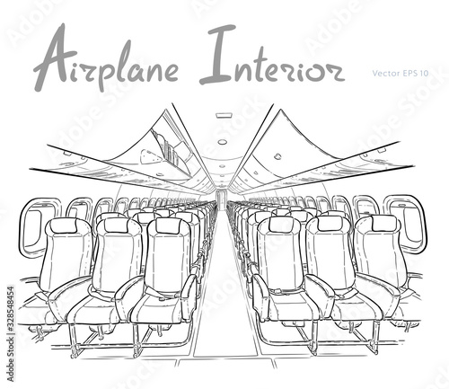 Airplane interior hand drawn sketch vector illustration