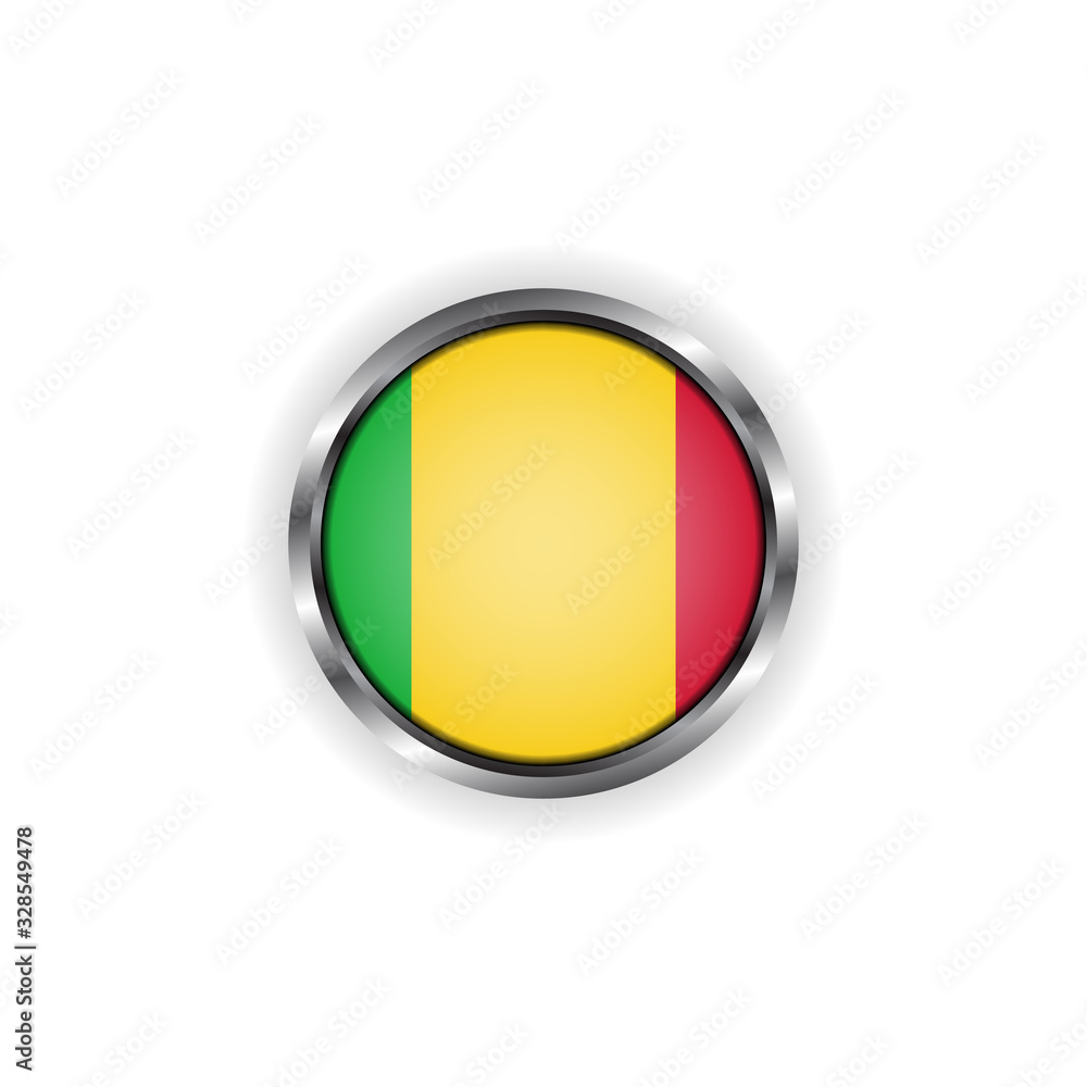 Abstract button with stylish metallic frame. Mali flag vector illustration Abstract button with stylish metallic frame. Mali flag vector illustration