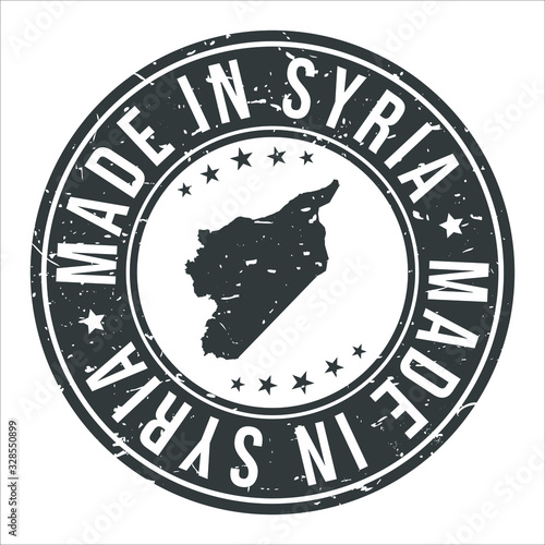 Made in Syria Symbol. Silhouette Icon Map. Design Grunge Vector. Product Export Seal.