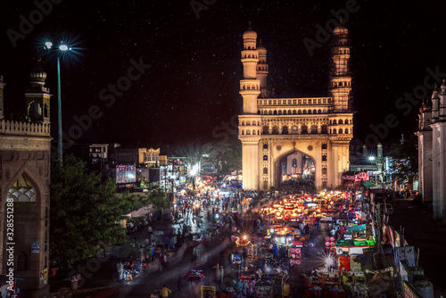 The Charminar is constructed in 1591 and it  is a monument and mosque located in Hyderabad, Telangana, India. photo