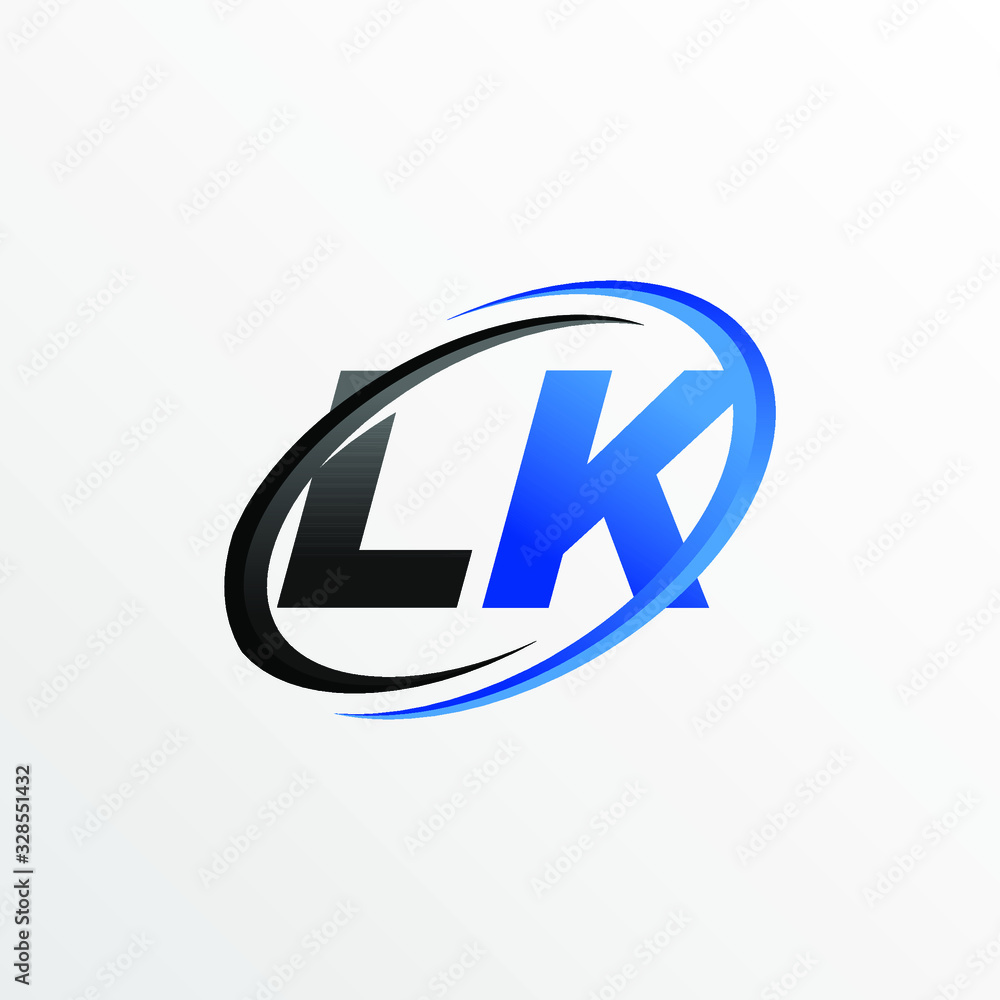 Initial Letters LK Logo with Circle Swoosh Element Initial Letters LK Logo with Circle Swoosh Element