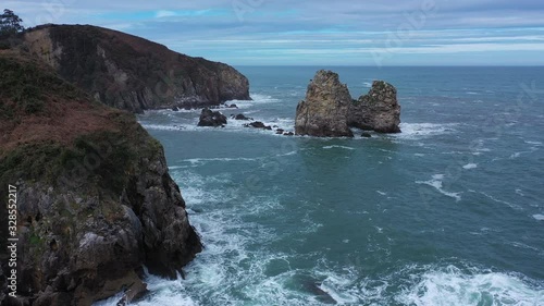 Aerial view of Islote de los Picones, Pendueles beach, Pendueles, Asturias, Cantabrian Sea, Spain, Europe photo