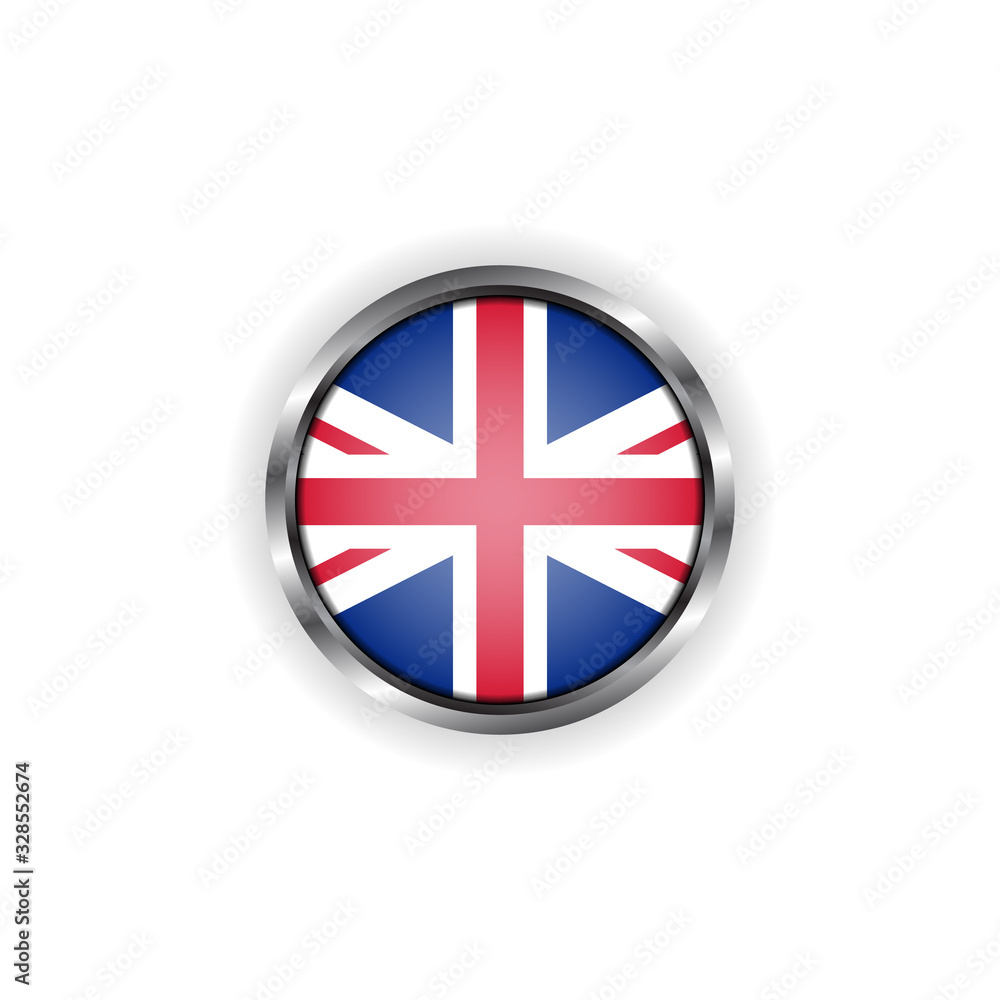 Obraz premium Abstract button with stylish metallic frame. UK flag vector illustration
