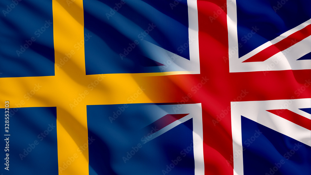 Fototapeta premium Waving UK and Sweden Flags