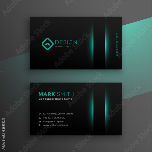 black business card design with turquoise color theme
