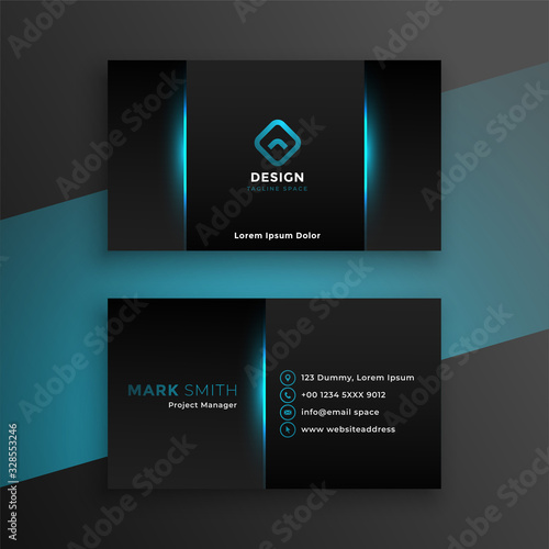 abstract black business card design with blue shade photo