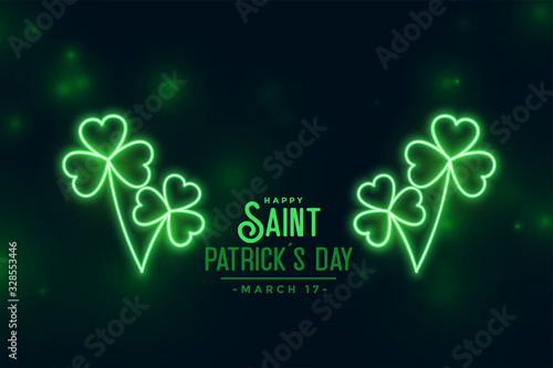 glowing clover neon green leaves st patricks background
