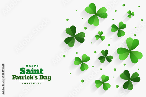 happy st patricks day clover green leaves background