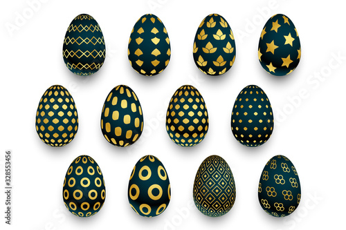 set of black and golden pattern easter eggs