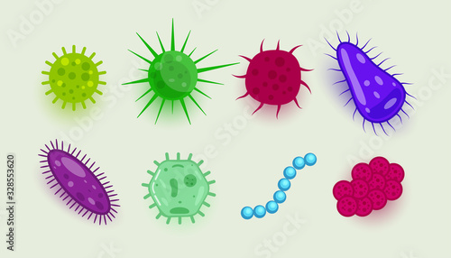 set of eight backteria or parasitic germs