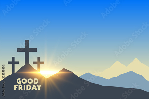 three cross symbols with sunrise good friday background