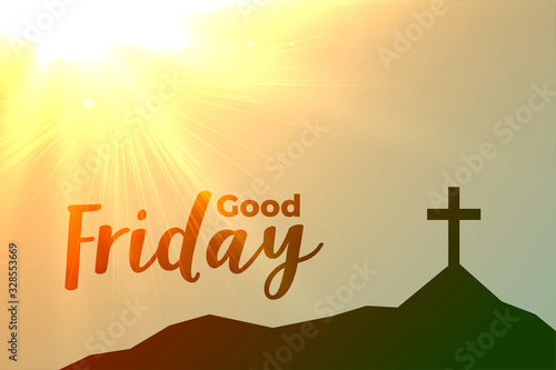 Fotobehang good friday cross background with sun flare