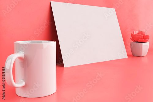 No 50 PD - Stationery Mockup - ROSE Background with a Mug