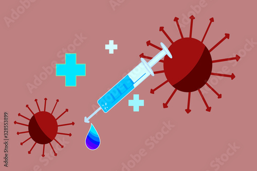 Vector vaccine anti virus. Illustration cartoon drug science. Concept vaccines COVID-19 