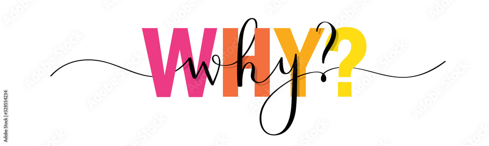 WHY? vector colorful mixed typography banner with interwoven brush calligraphy - obrazy, fototapety, plakaty 