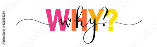 WHY? vector colorful mixed typography banner with interwoven brush calligraphy