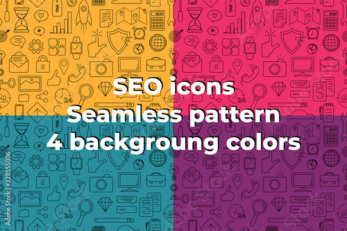 Seo icons seamless pattern. Endless texture for SEO, business and social media marketing