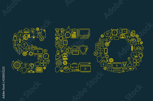 SEO word made from perfect line icons