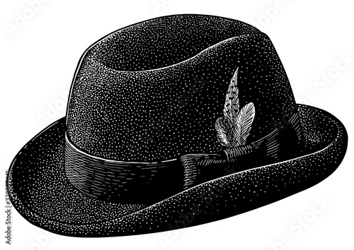 Homburg hat illustration, drawing, engraving, ink, line art, vector