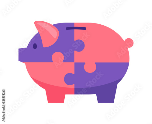 piggy bank jigsaw puzzle vector