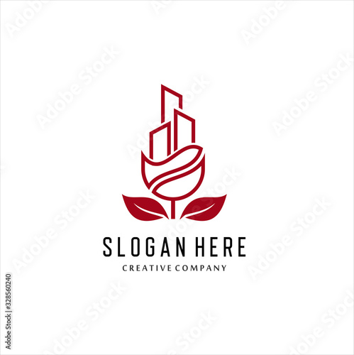 Rose city real estate modern nature city park green room, simple minimalist logo design line style.