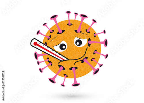 Virus mit Fieberthermometer im Mund