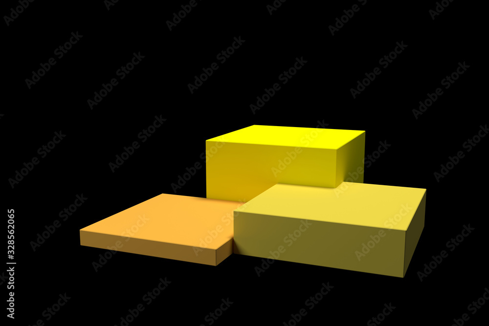 3D illustration of a yellow podium with first, second and third places on a black background. 3D illustration of a yellow podium with first, second and third places on a black background.